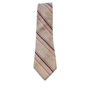 Valente Mens Vintage Necktie Tie Linen Blend Tan Red Blue Striped Made In Canada